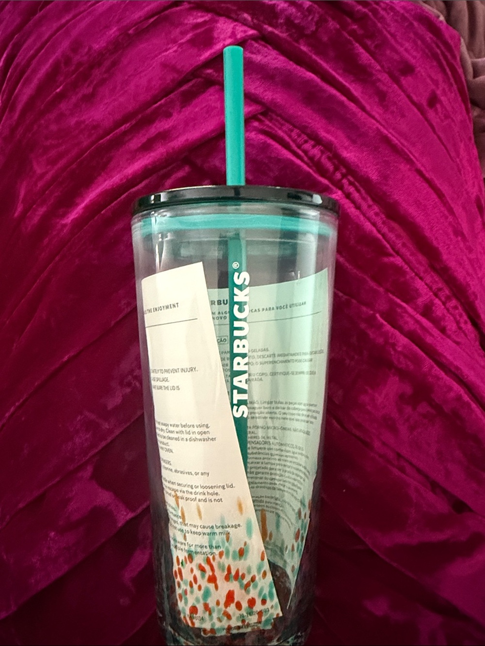 ✨ NWT ✨ Starbucks 2022 Spring Teal & Orange Confetti Glass Cold Cup Tumbler 24oz